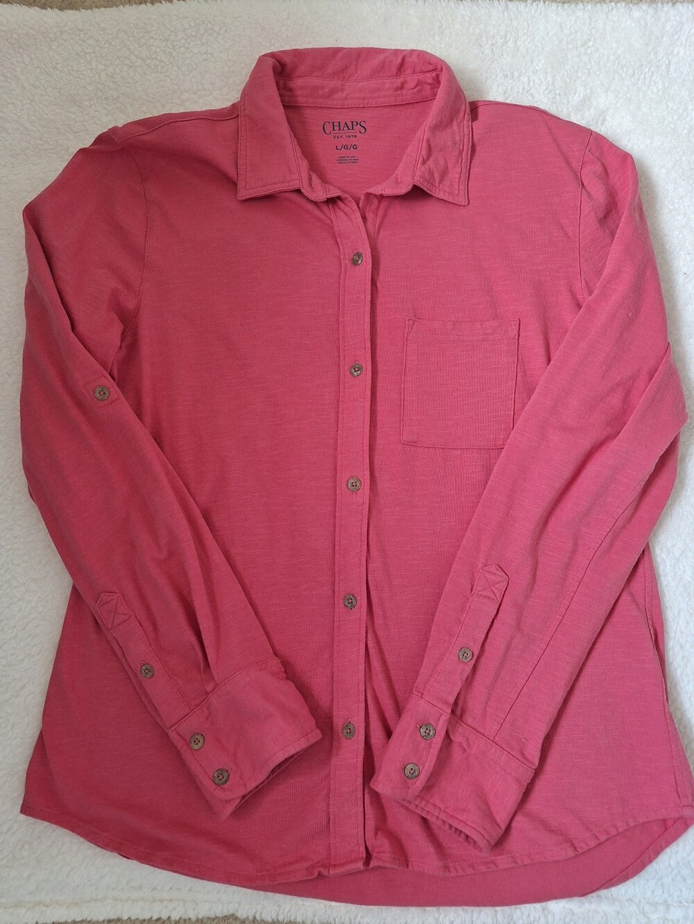 Never Worn! Chaps Women's Long-Sleeve Button-Up Shirt Cotton Jersey Coral Large